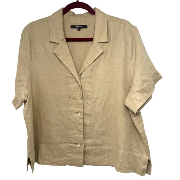 Quince 100% Organic Linen Short Sleeve Button Front Boxy Casual Shirt Women Larg - Picture 6 of 13